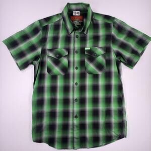 Dixxon Flannel Shirt Mens Small Green Plaid Short Sleeve Button Up O'Malley